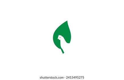 chicken rooster logo design concept, Chicken Head Face with Green Leaf Logo Design.