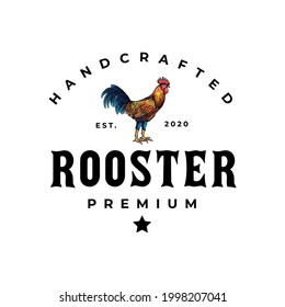 Chicken Rooster Logo Vintage Hipster Traditional Vector Template Icon Design