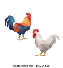 CHICKEN ROOSTER LOW POLY LOGO ICON SYMBOL. TRIANGLE GEOMETRIC POLYGON