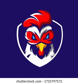 Chicken rooster mascot logo design vector with modern illustration concept style for badge, emblem and t shirt printing. Angry rooster illustration for sport and e-sport team.
