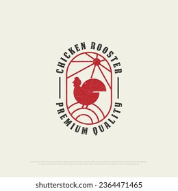 Chicken Rooster restaurant logo design with grunge style, retro chicken restaurant icon vector illustration