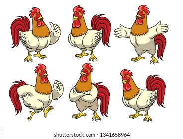 chicken rooster set with cartoon style