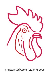 Símbolo de gallo de pollo. Icono de la línea central. Ilustración vectorial lineal dibujada en animales de granja.