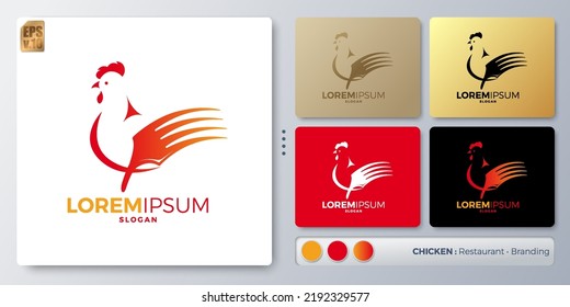 Chicken rooster vector illustration Logo design. Blank name for insert your Branding. Designed with examples for all kinds of applications. You can used for company, indentity, water park, restaurant.