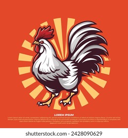 Ilustración vectorial de gallo de pollo, silueta de diseño de gallo audaz, estilo vintage, restaurante