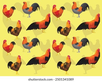 Chicken Roosters Cartoon Cute Seamless Wallpaper Background