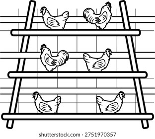 chicken roosting perch concept, farm chicken resting rack vector icon design,