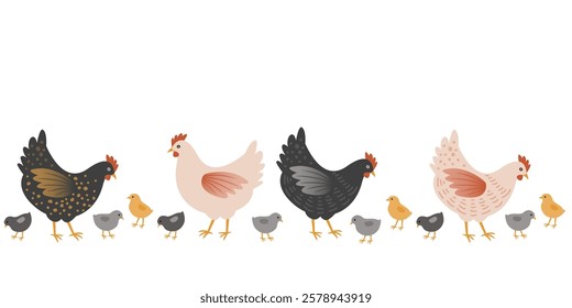 Chicken in a row, repeatable border design element.