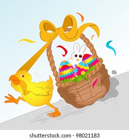 Chicken Running with Easter Basket