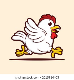 Chicken running, funny cartoon chicken vector illustration