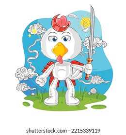 The Chicken Samurai Cartoon. Cartoon Mascot Vector