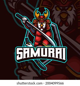 Chicken Samurai Mascot Esport Gaming Premium Logo Design