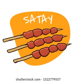 Chicken satay illustration vector. Satay food icon illustration vector.