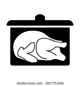 Chicken in a saucepan, black on a white background, sign for design, vector illustration