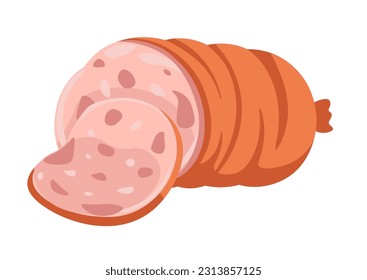 Chicken sausage, isolated meat product from shop or store. Tasty food and ingredients for eating, butcher department with delicious and organic homemade crafted ham. Vector in flat style illustration