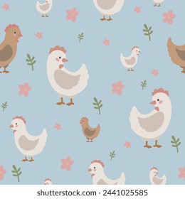 Hühnchen nahtlose Muster, Hand gezeichnet niedliche Kinder Hintergrund, Vintage Retro-Palette