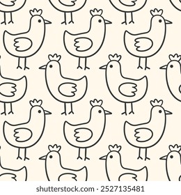 Chicken Sem Costura Padrão Hen Doodle Sketch Background. Fazenda Doméstica Aves Tecido Imprimir Vetor Ilustração Estilo Retrô Vintage