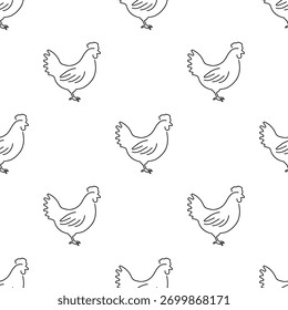 Patrón sin fisuras de pollo aislado sobre fondo transparente.