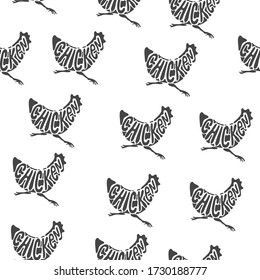 Chicken Seamless Texture Pattern Hand Drawn Engrave Style Sketch. Vector illustration.