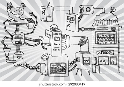 Chicken sells eggs illustration
