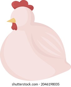 Carácter vector de color semisplano de pollo. Sentado como un gallo. Ganado agrícola. Un animal totalmente realista sobre blanco. Ilustración de estilo de dibujos animados modernos aislados de gallos para el diseño gráfico y la animación