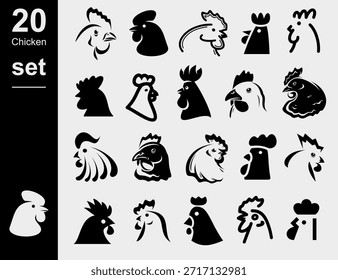 Juego de pollos. Colección icono de pollo. Vector