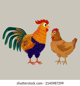 Chicken set, hen, rooster character vector illustration.