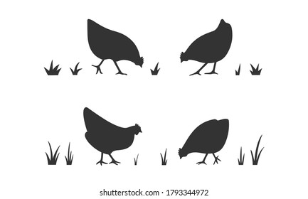 Chicken set silhouette icon different rounded shape grass. Vector illustration.