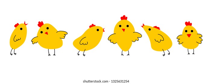 Chicken set: six yellow cute birds