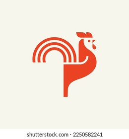 Chicken shape for brand's personality. Food or creative company logo.