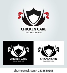 Chicken shield logo. Chicken care logo. Vector illustration