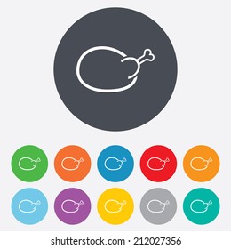 Chicken sign icon. Hen bird meat symbol. Round colourful 11 buttons. Vector