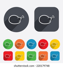Chicken sign icon. Hen bird meat symbol. Circles and rounded squares 12 buttons. Vector