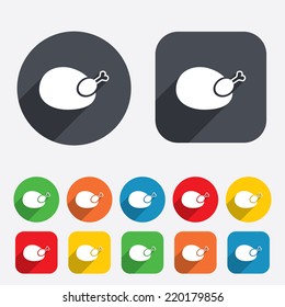Chicken sign icon. Hen bird meat symbol. Circles and rounded squares 12 buttons. Vector