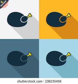 Chicken sign icon. Hen bird meat symbol. Four squares. Colored Flat design buttons. Vector