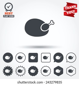 Chicken sign icon. Hen bird meat symbol. Circle, star, speech bubble and square buttons. Award medal with check mark. Thank you ribbon. Vector