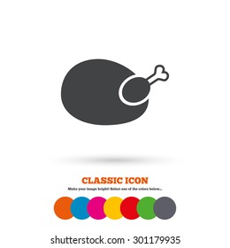 Chicken sign icon. Hen bird meat symbol. Classic flat icon. Colored circles. Vector