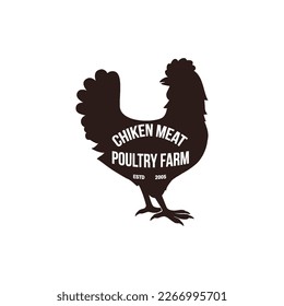 Chicken Silhouette. Bird element Illustration in a Simple Flat Style. Logo Template for Meat Business, Meat Shop. Isolated Black Silhouette Hen on White