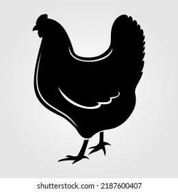 Chicken Silhouette Icon Isolated On White Background. Vector Illustration	