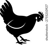 Chicken silhouette icon, representing poultry farming, domestic birds, and farmyard life