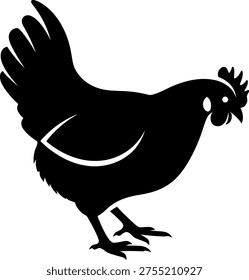 Chicken silhouette icon, representing poultry farming, domestic birds, and farmyard life