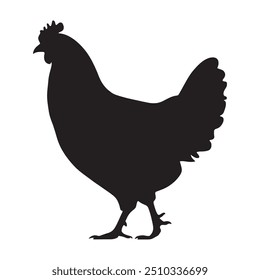 Chicken silhouette icon. Side view vector illustration, isolated on white. Ideal for farm-related designs, agricultural themes, or nature-inspired projects.