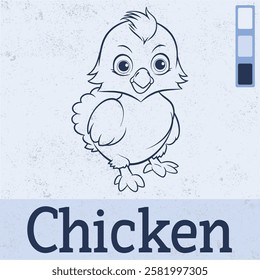 Chicken Silhouette Line Vector Illustration Isolated on a Blue Background