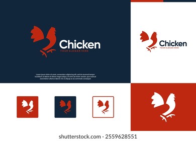 chicken silhouette with negative space style, animal character, graphic vector illustration.