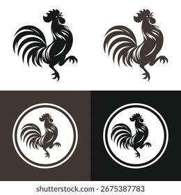 Chicken Silhouette Vector in black and grey brown on white background