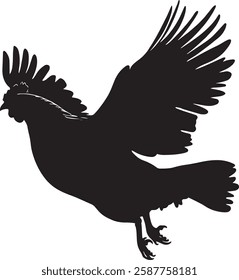 Chicken Silhouette Vector Illustration of Flying Rooster.