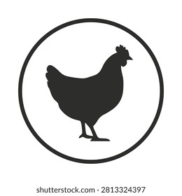 Chicken Silhouette Within A Circular Frame Black And White Graphic