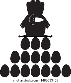Chicken sits on the eggs illustration. Cartoon chicken sits on the eggs black on white illustration
