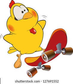 Chicken and skate board cartoon