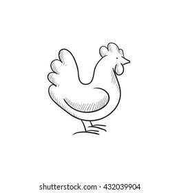 Chicken Sketch Symbol für Web-, Mobil- und Infografiken. Handgezeichnete Hühnersymbol. Hühnervektorsymbol. Hühnersymbol einzeln auf weißem Hintergrund.
